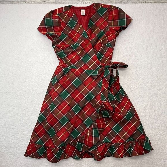 Gymboree Holiday Tartan Plaid Wrap Dress Ruffle Trim Christmas Cozy Chic Size M - Picture 10 of 13